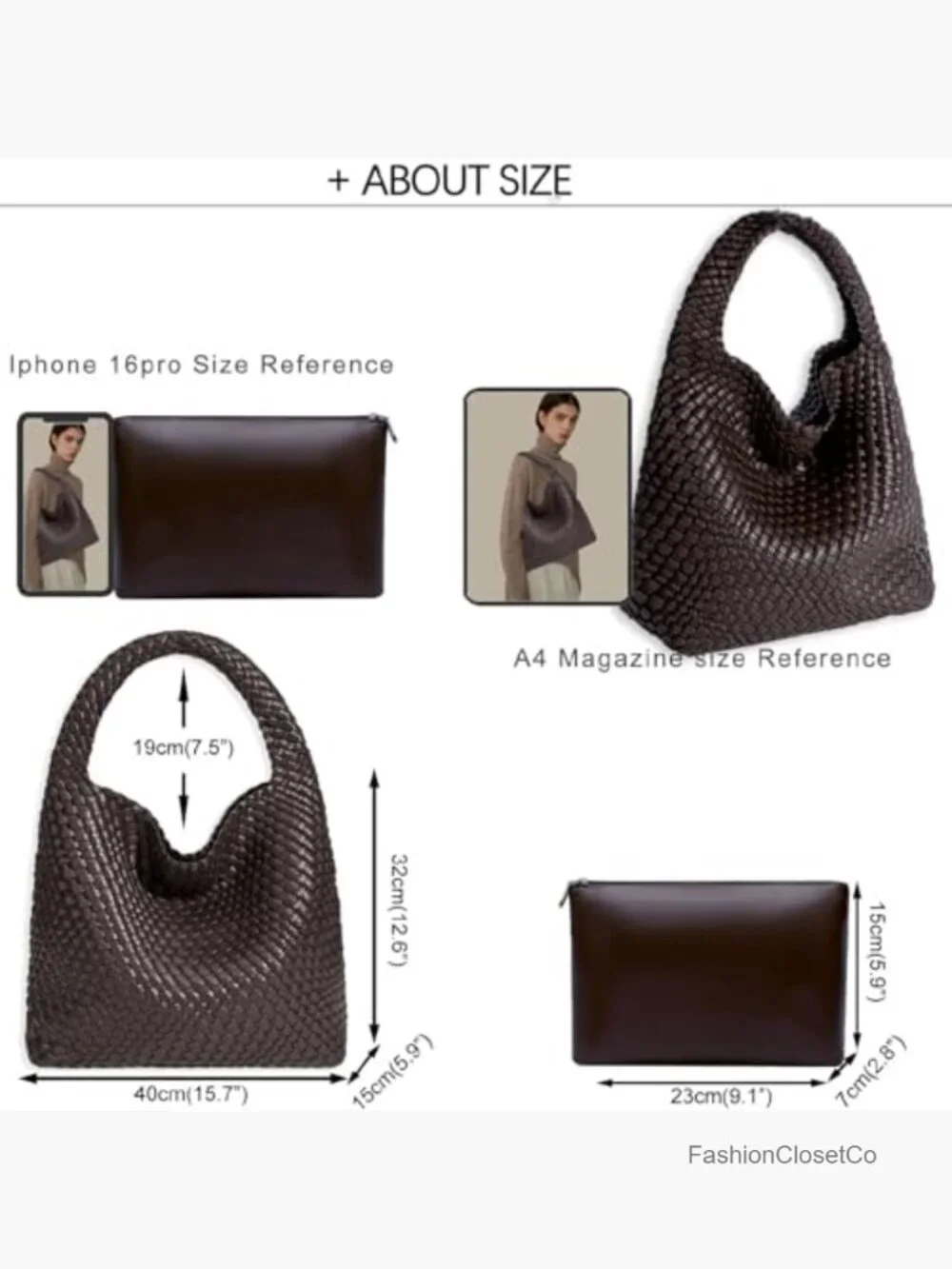 Woven Hobo Bag, Faux Leather Top-Handle Shoulder Tote, Travel Handbag